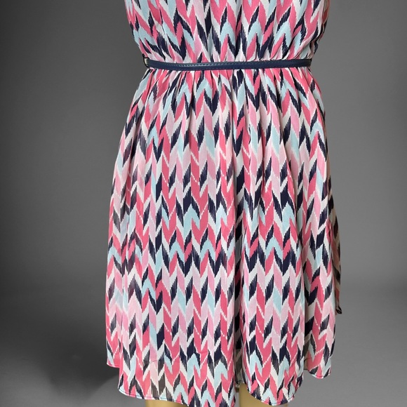 BCX A-Line Blouson Dress Size XS 2 Pink Light Blue Sleeveless Lined Belt - Picture 10 of 16